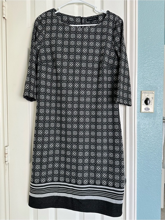 Cortigiani Dresses & Skirts - Cortigiani Elbow Sleeve Stretch Sheath Dress black and white geometric size L